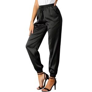 Black Satin Jogger Pants